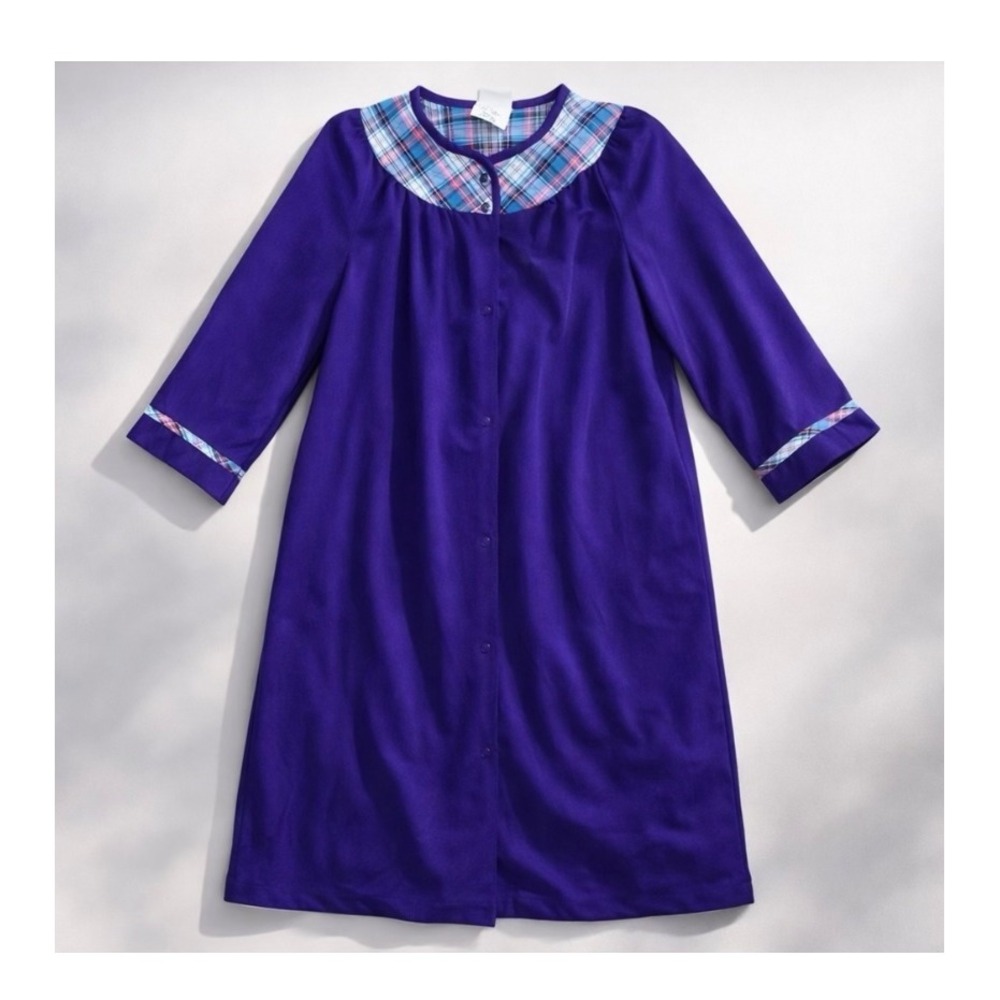 NWT Quiet Moments Purple Plaid Robe Vintage Loungewear Retro Y2K Cottagecore M